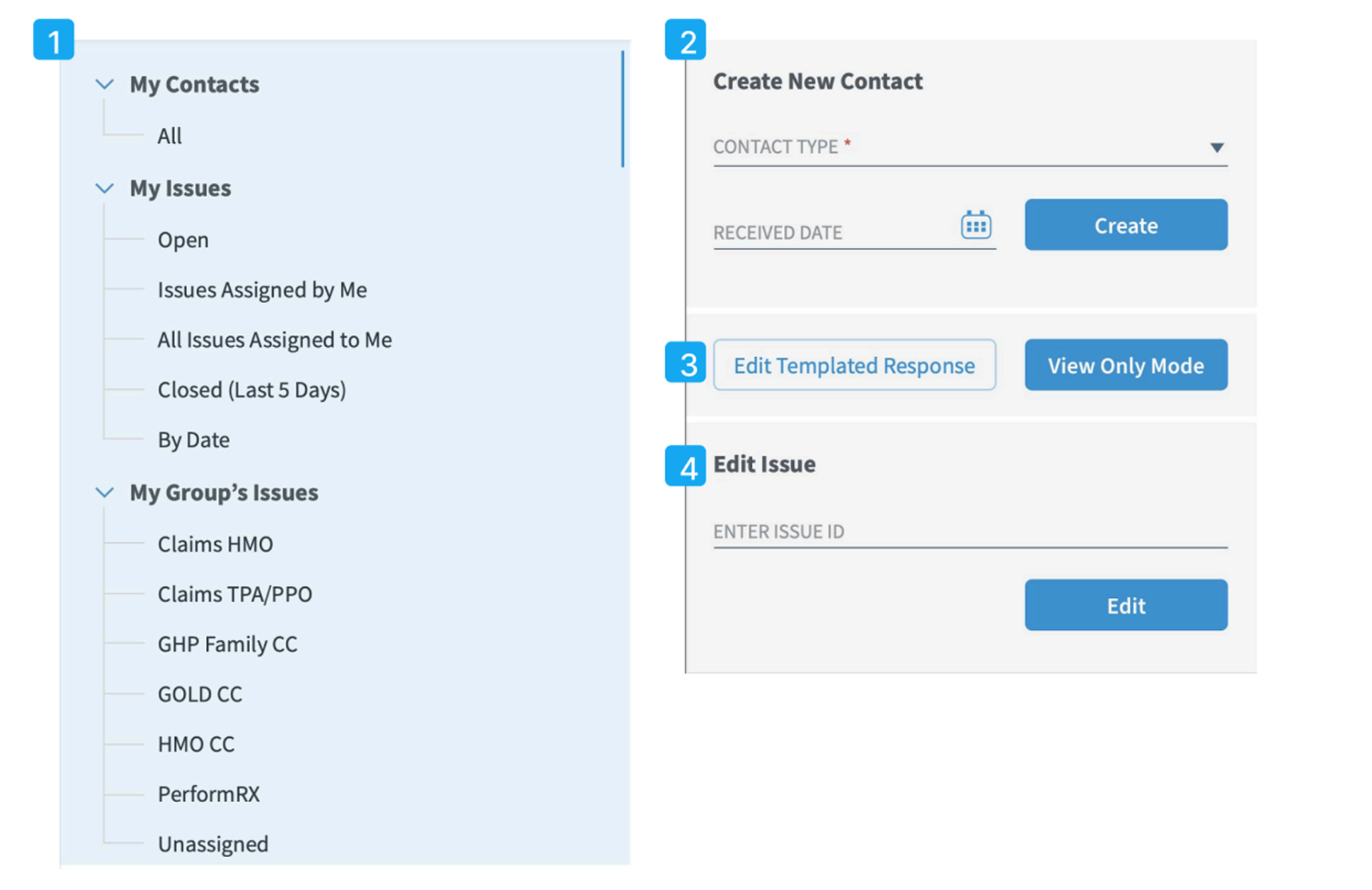 Landing page — left panel navigation tree