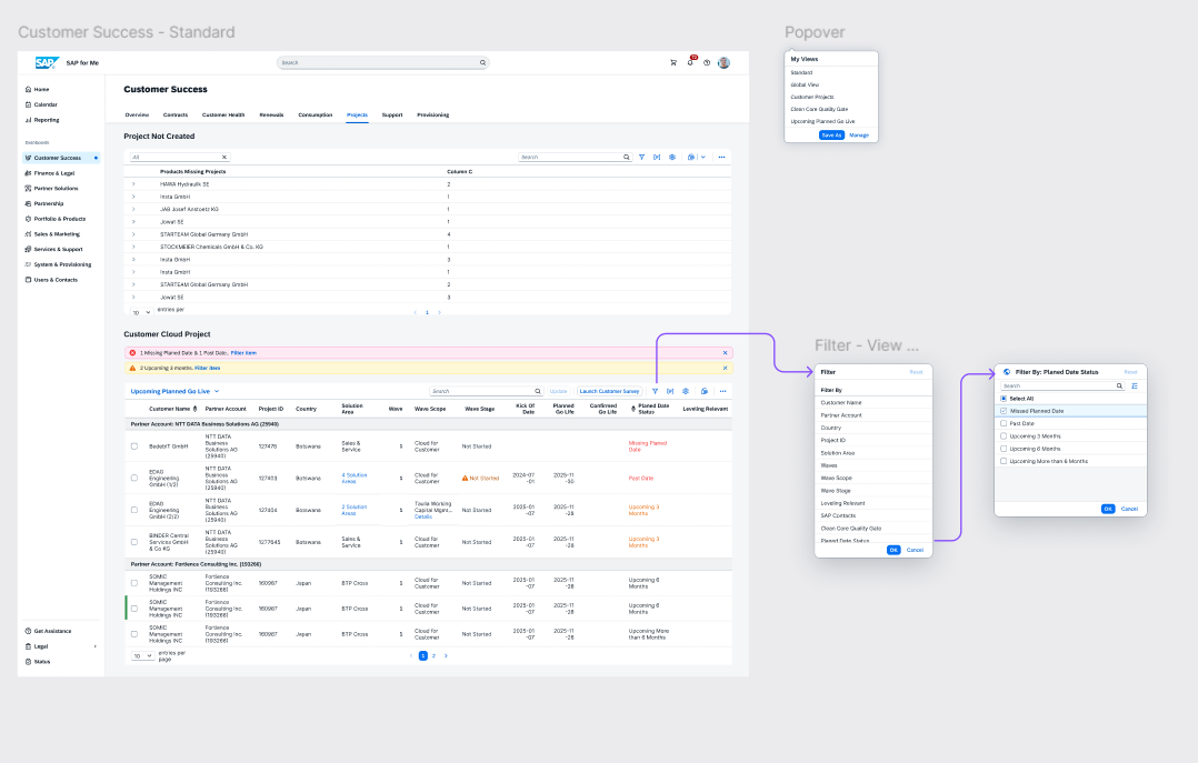 Customer Projects view