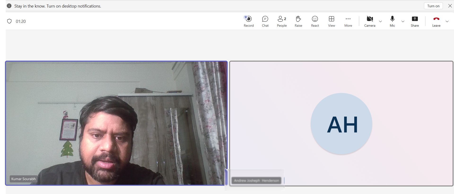Remote interview session with a clinician over video call